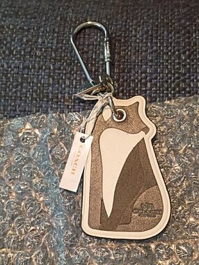 Coach Gray & Cream Leather Bag Fox/ Wolf?  Charm Keychain